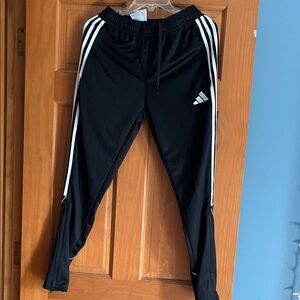 Adidas Mens Black Joggers with White Stripes